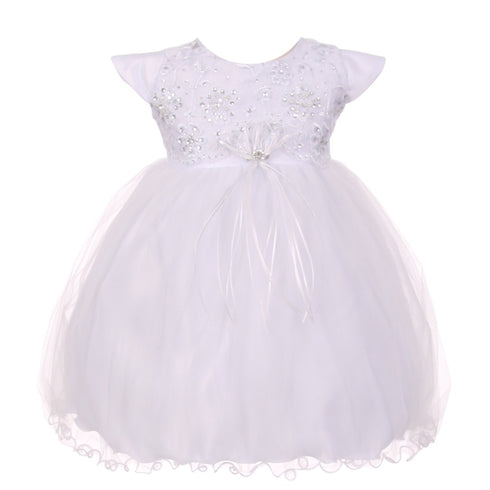 RainKids Baby Girls White Organza Tulle Cape Bonnet Christening Dress 0-24M - SophiasStyle.com